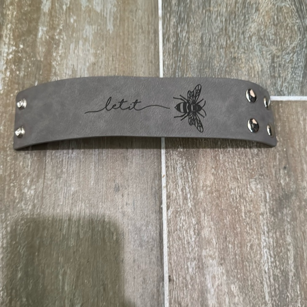 Gray Leather Cuff Bracelet with Bee Design
